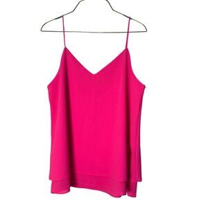 Paper Crane Hot Pink V Neck Camisole Tank Top Layered Hem Size L